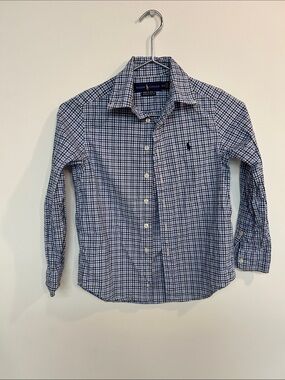 Ralph Lauren Navy and White Plaid Button-Down Shirt